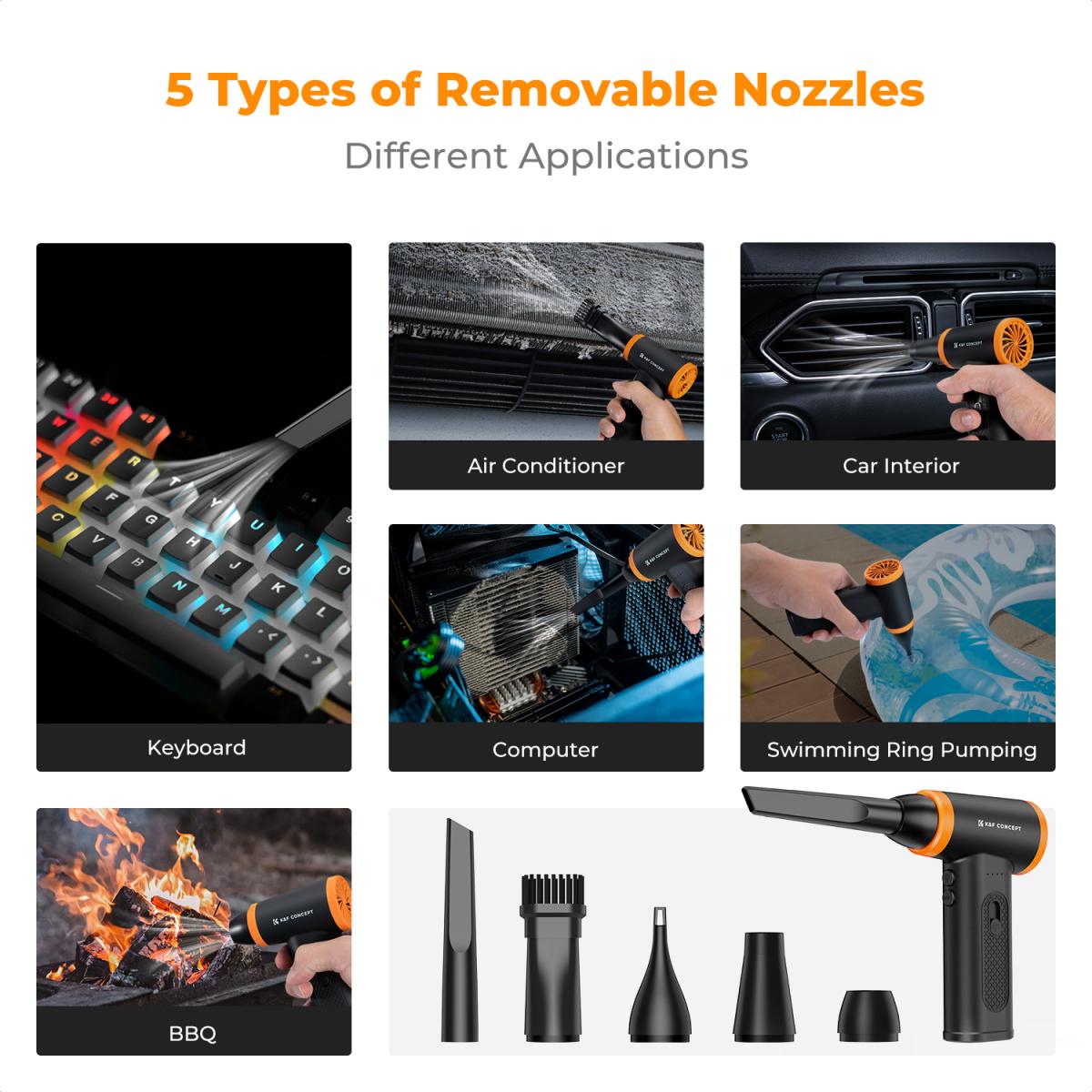 K&F Concept 12-1 Brushless Compressed Air Duster, 3 Gear Adjustable, Super Wind Power,Rechargeable&Portable,for Deep Computer Clean, Keyboard, Car Dry, Home - Replace Compressed Air Cans