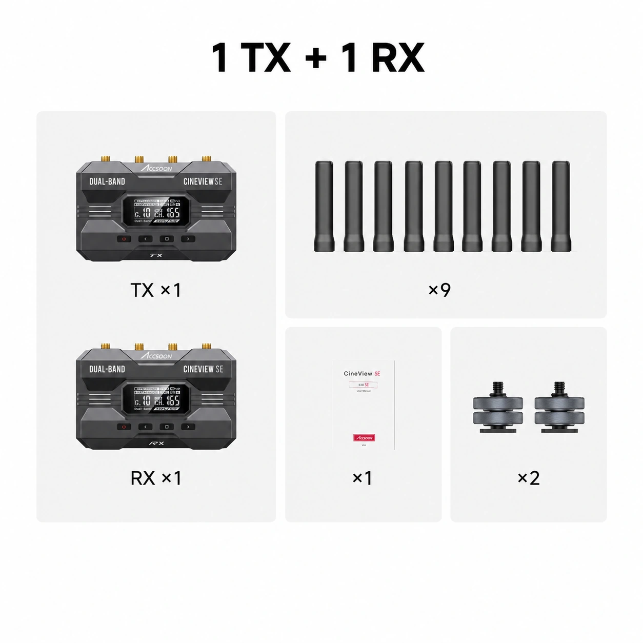 Accsoon CineView SE · The complete 1TX + 1RX kit