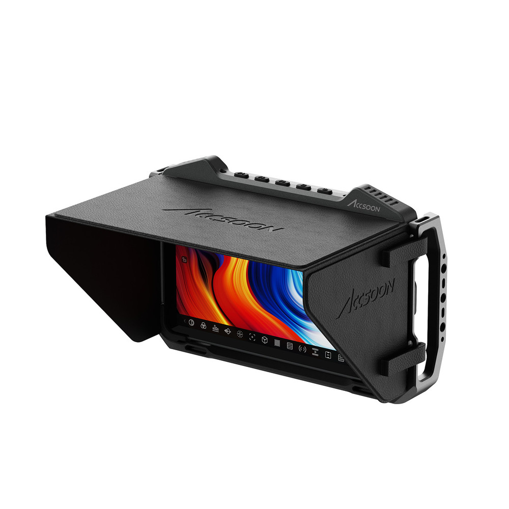 Accsoon ACC33 sunhood installed on a CineView M7 monitor