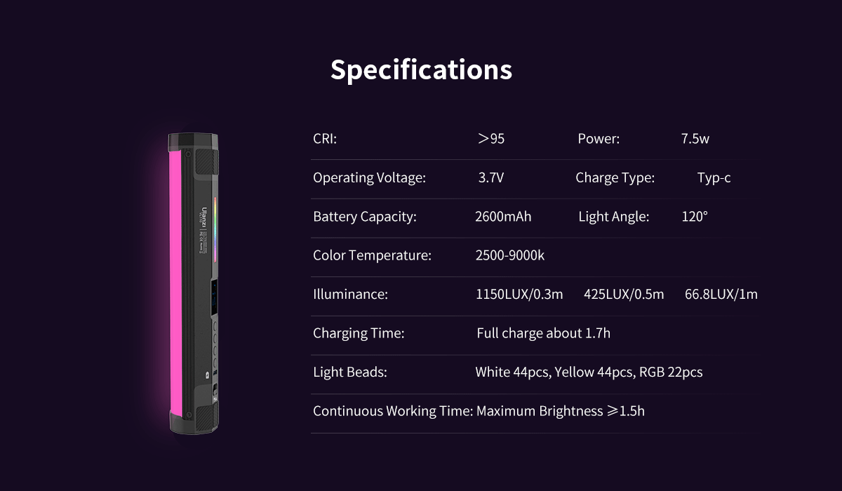 Ulanzi VL110 Magnetic RGB LED Tube Light (9.4") 2660