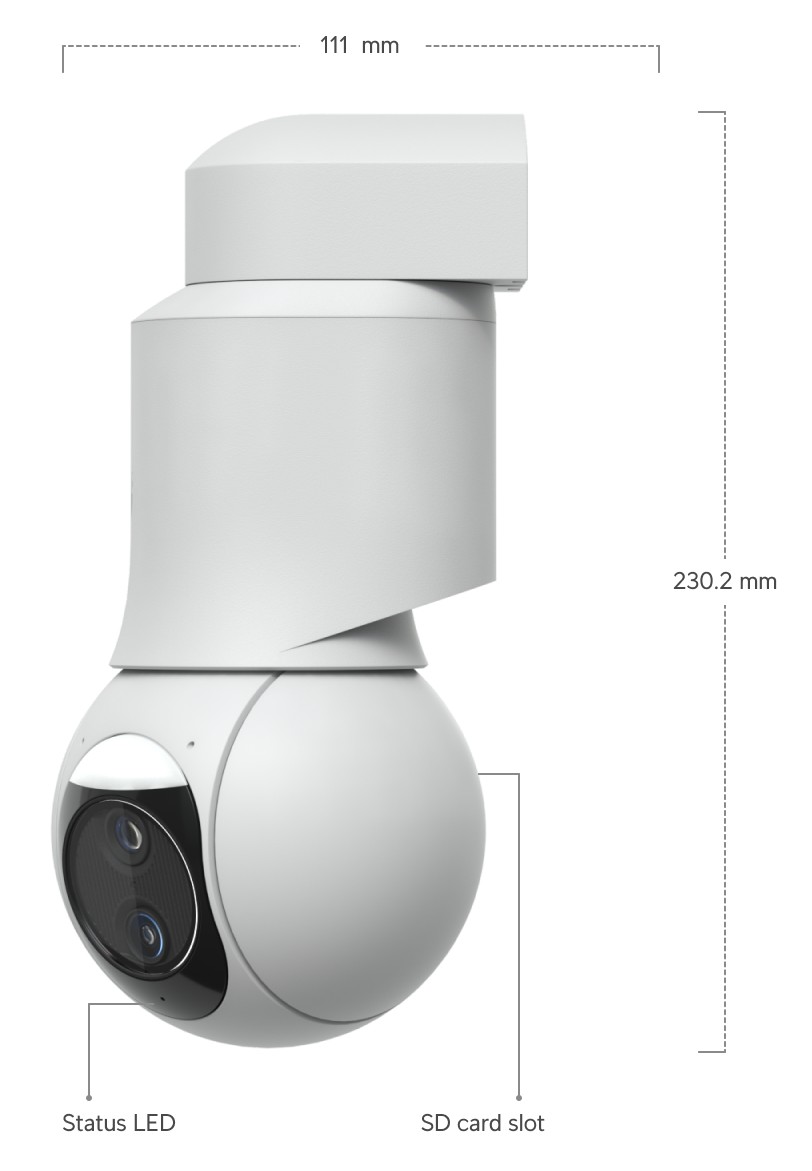 Ubiquiti UniFi Protect G6 PTZ, white – camera dimensions with arm mount