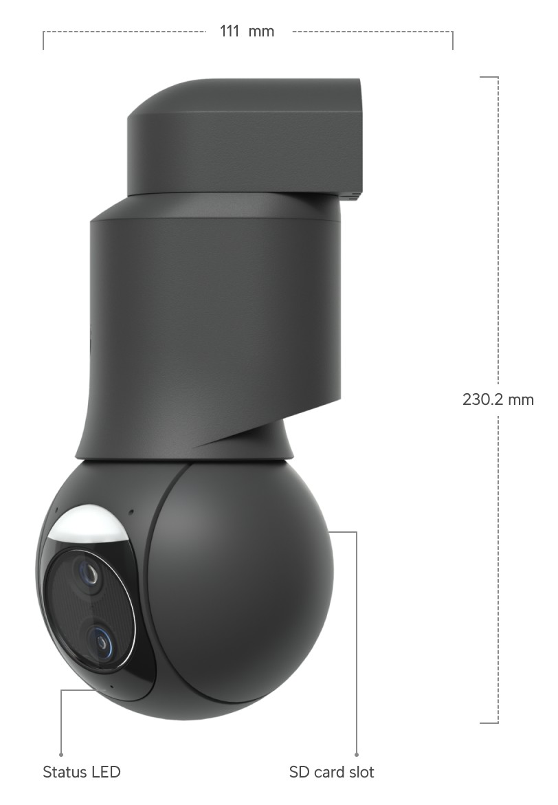 Ubiquiti UniFi Protect G6 PTZ, black – camera dimensions with arm mount