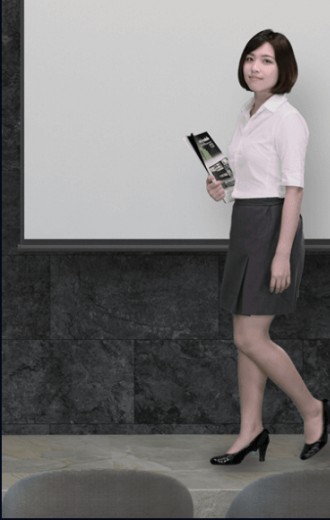 Speaker in a room during an auto-tracking demonstration