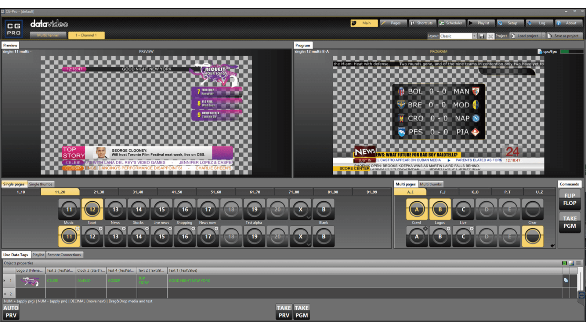 Datavideo CG-Pro PVW and PGM interface for preparing live graphics