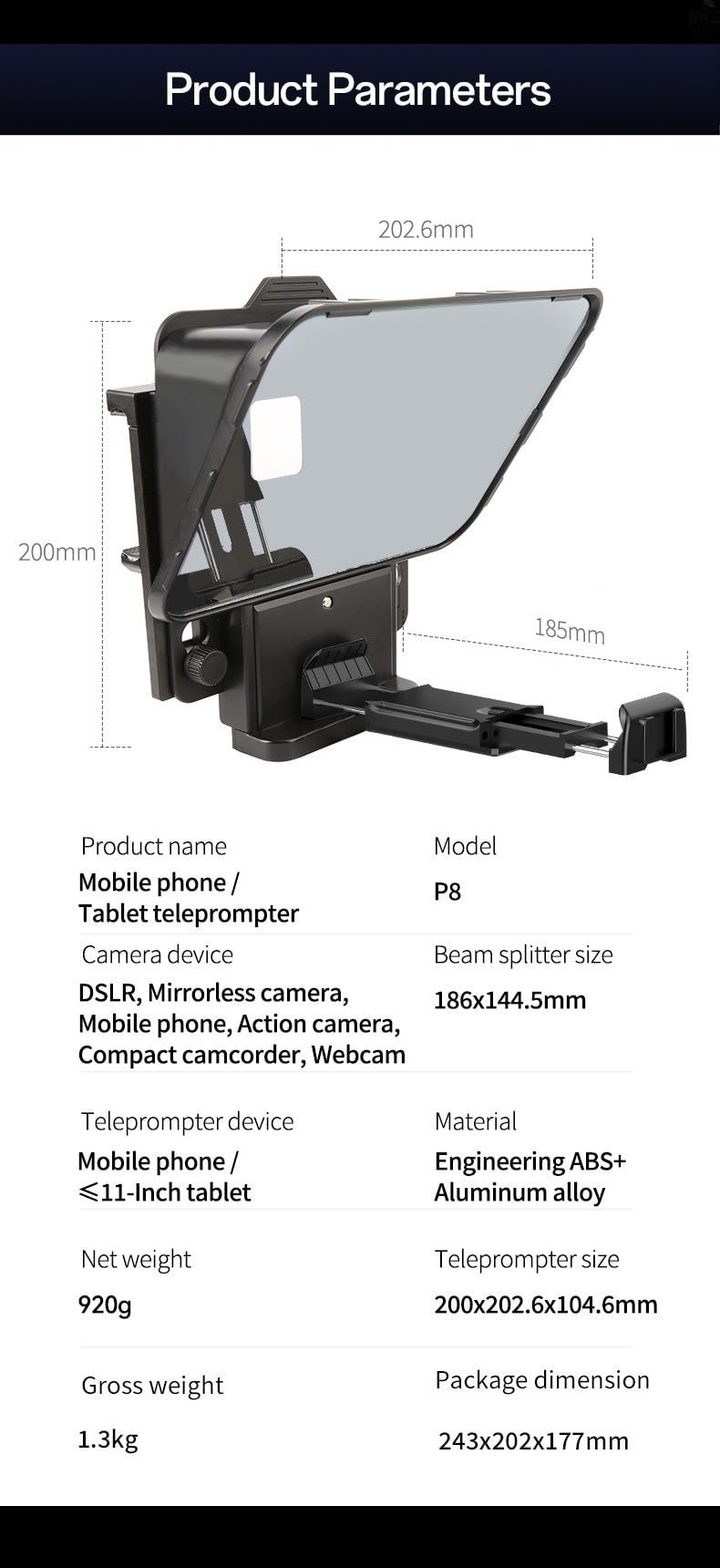 Dimensions and parameters