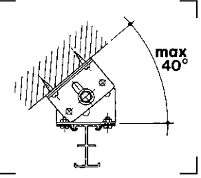 Official FF3215 ceiling mounting diagram with a maximum 40 degree angle