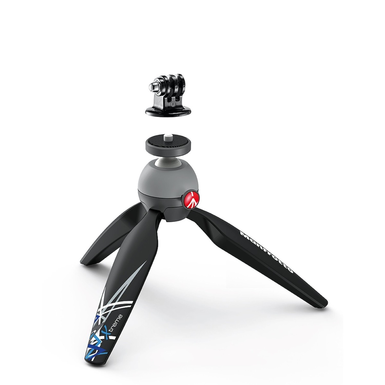 Manfrotto PIXI Xtreme tripod and included removable GoPro adapter