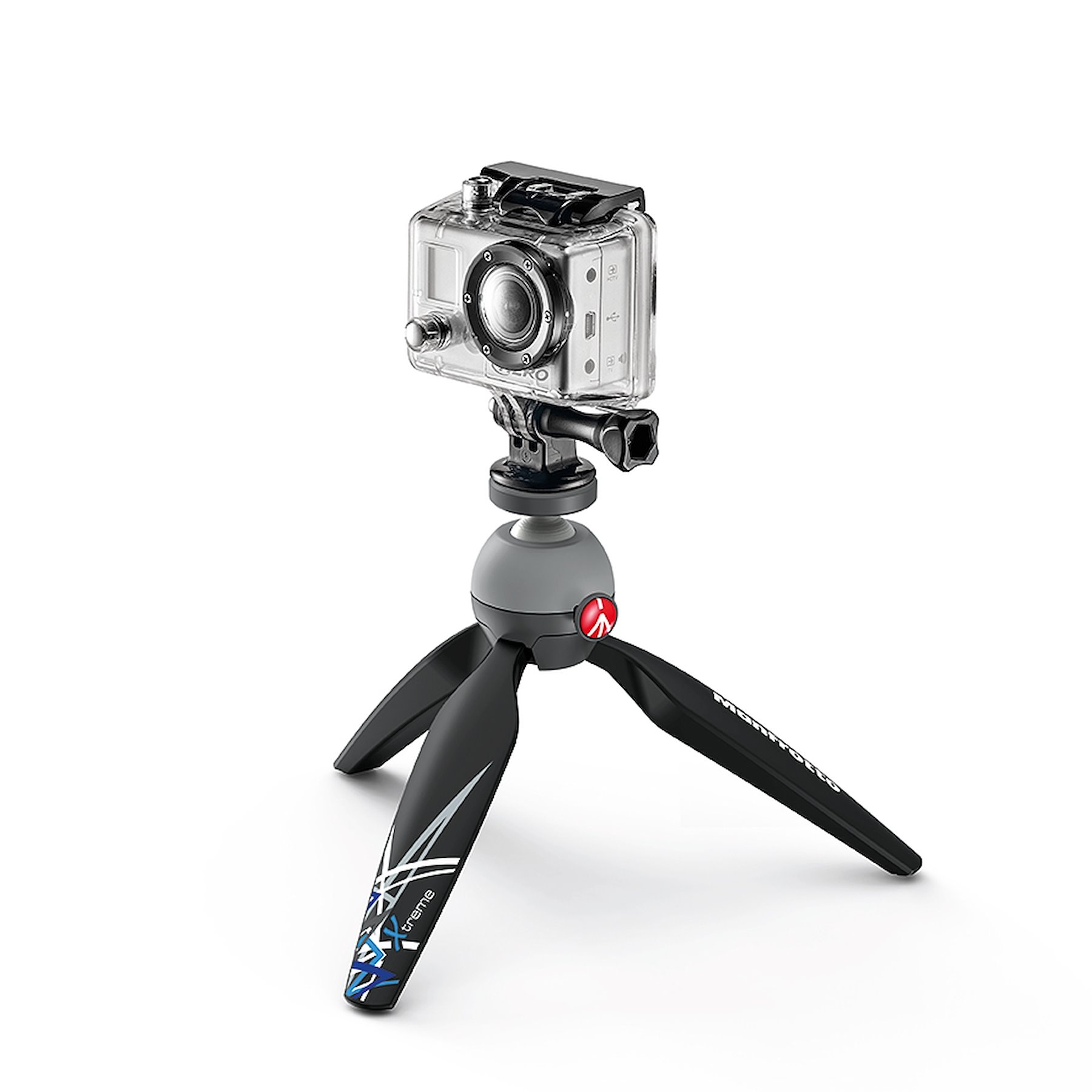 PIXI Xtreme in tabletop use with an illustrative GoPro camera, not included