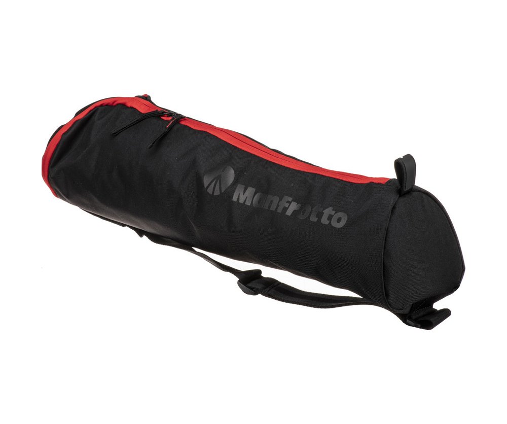 Close view of the water-repellent synthetic fabric and Manfrotto logo
