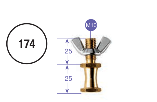 Exact Manfrotto 174 drawing with M10 and two 25 mm dimensions