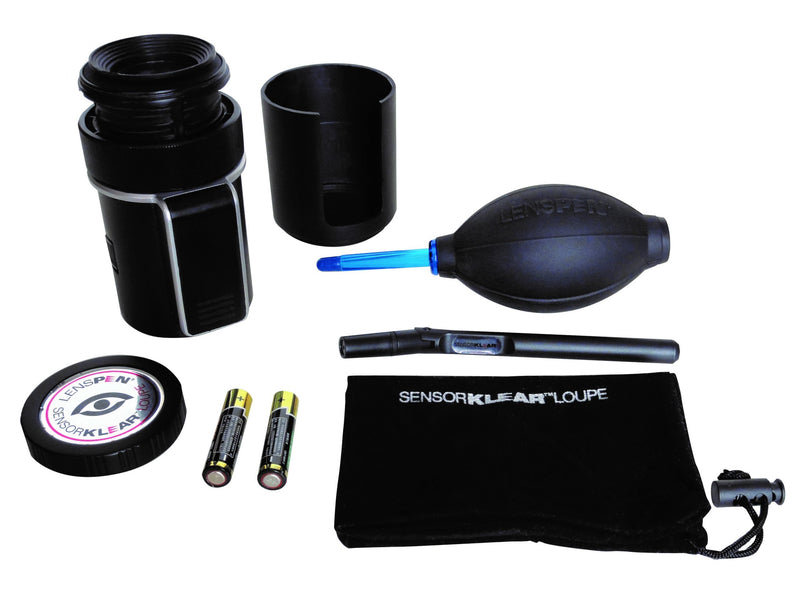 LENSPEN SensorKlear Loupe Kit contents: loupe, pen, blower, batteries and pouch