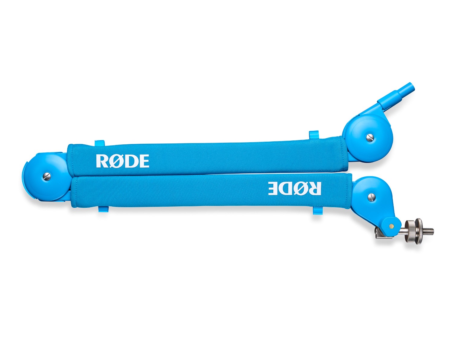 Blue RØDE PSA1+ arm in a compact position
