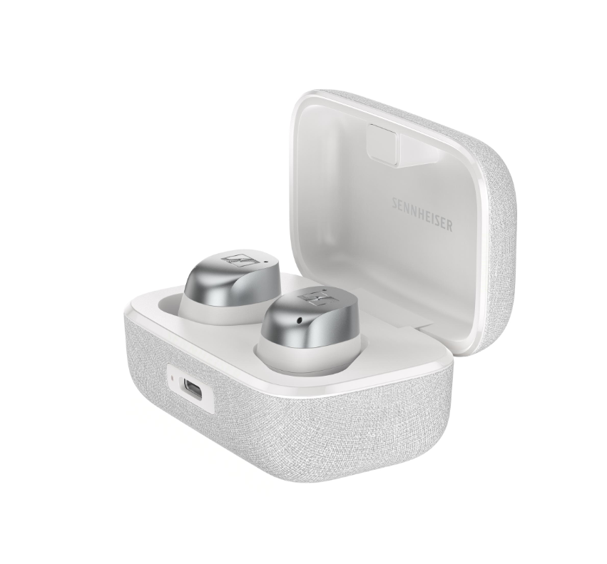MOMENTUM True Wireless 4 White Silver in the charging case