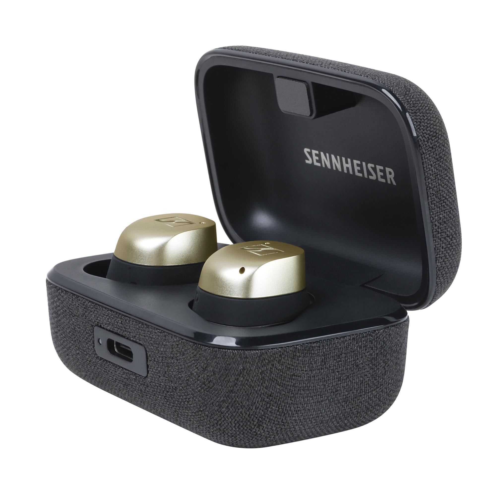 MOMENTUM True Wireless 4 Gold in the charging case