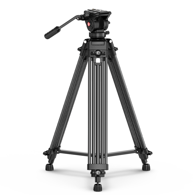 Ulanzi MT-81 aluminum video tripod opened with its fluid head