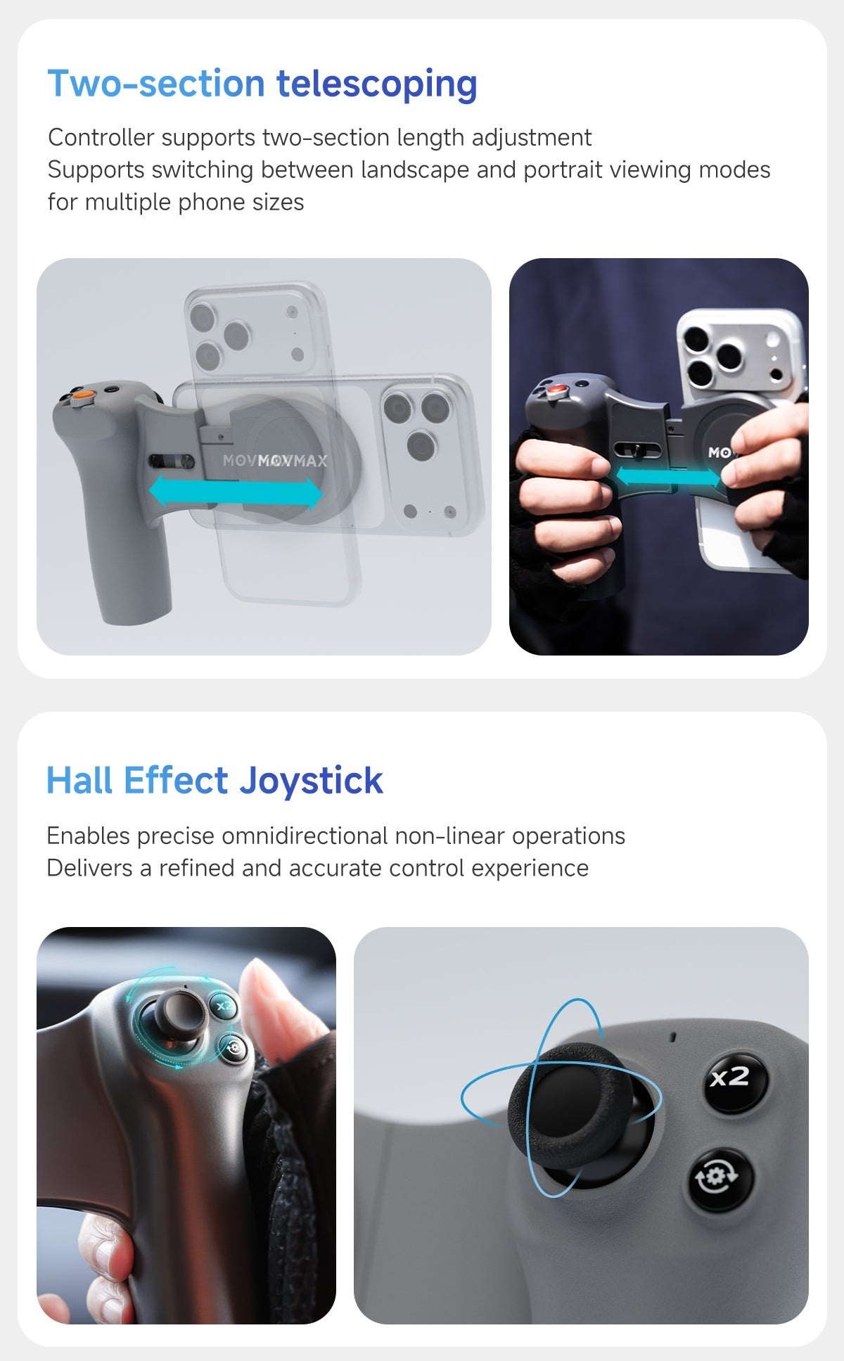 Two-section extension and Hall joystick