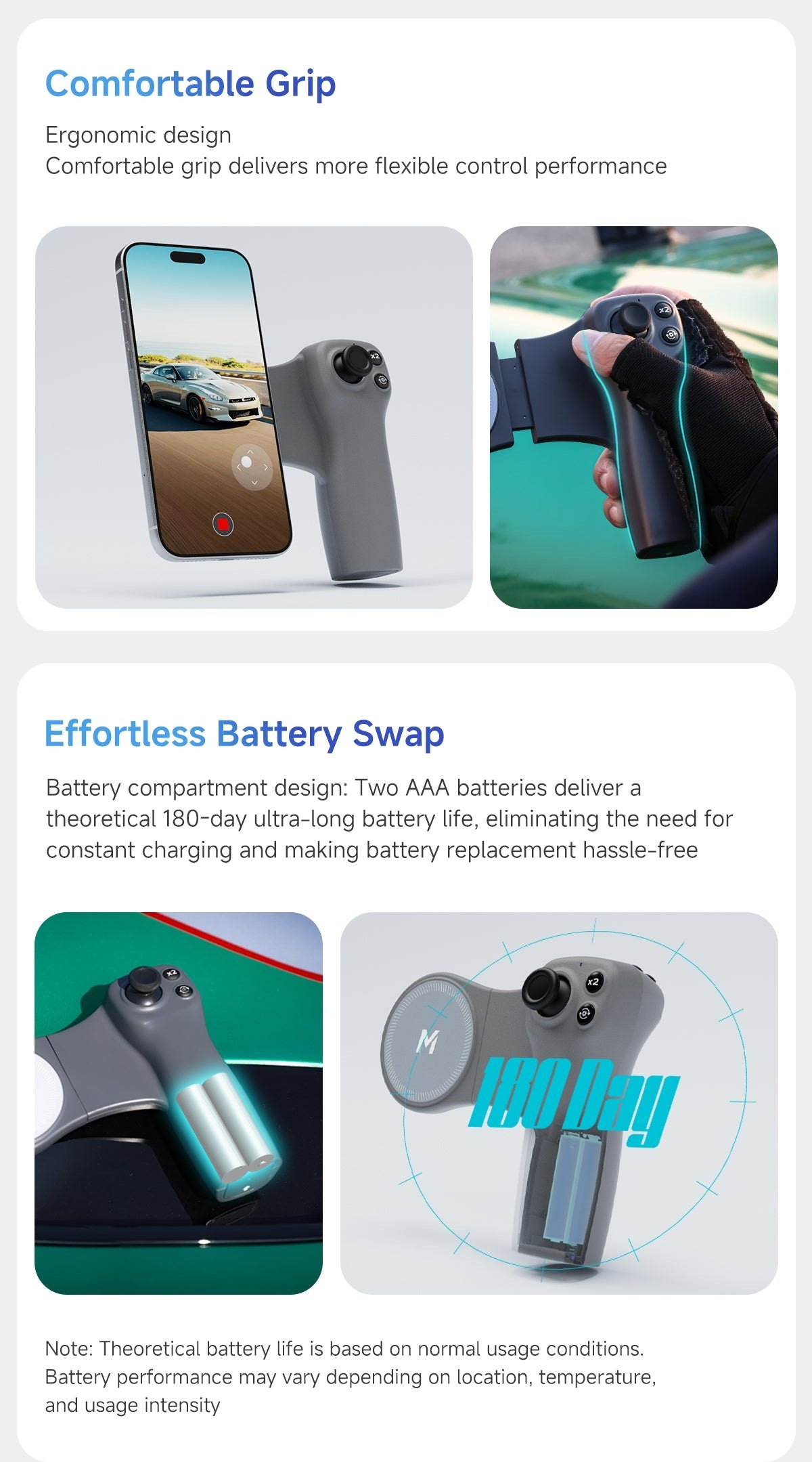 Comfortable grip and easy battery swap