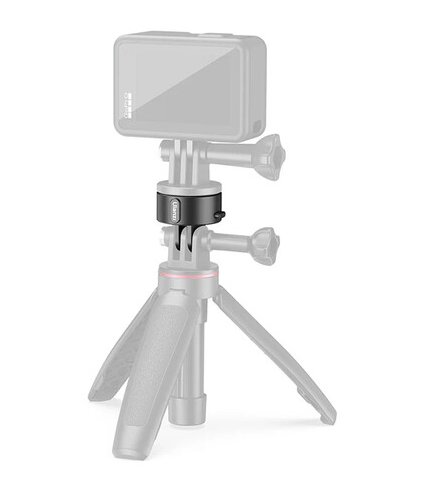 Go-Quick II adapter installed between an action camera and tripod