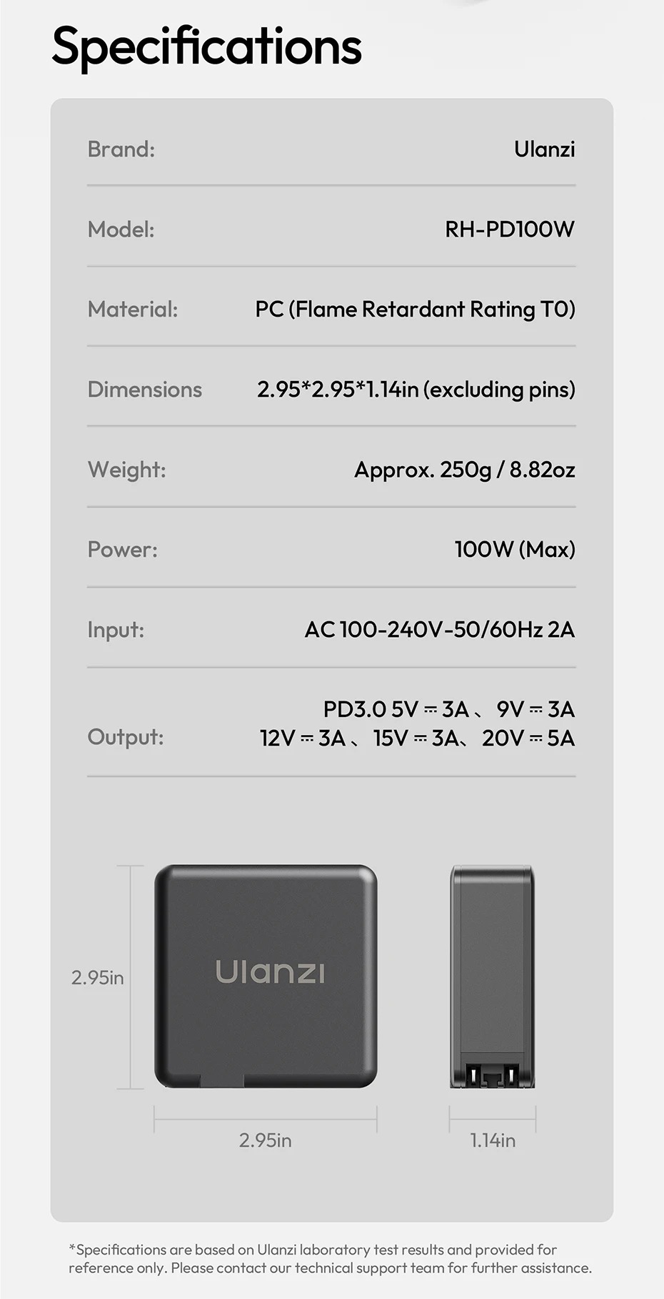 Ulanzi RH-PD100W technical specifications