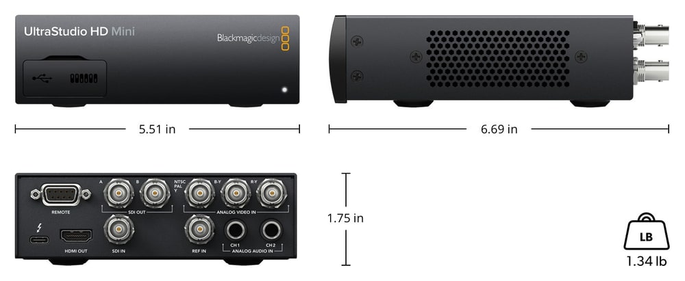 Blackmagic Design UltraStudio HD Mini – Dimensions and weight