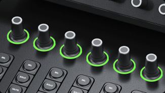 Fairlight Live channel and pan controls