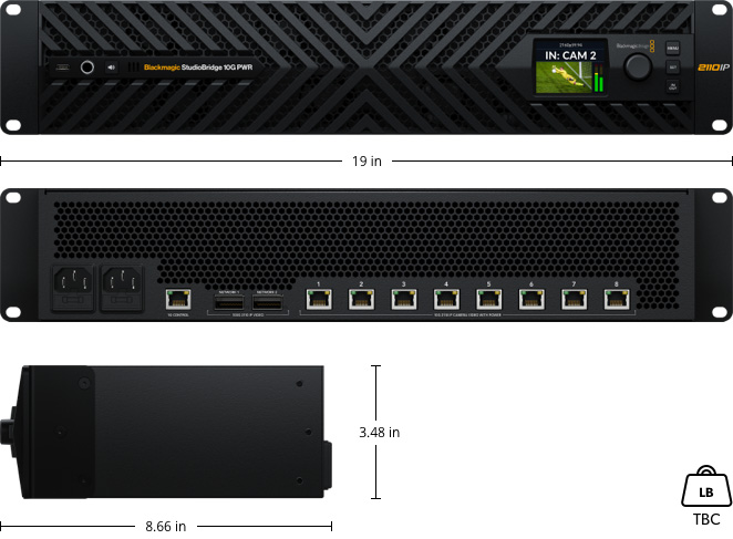 Blackmagic StudioBridge 10G PWR dimensional drawing