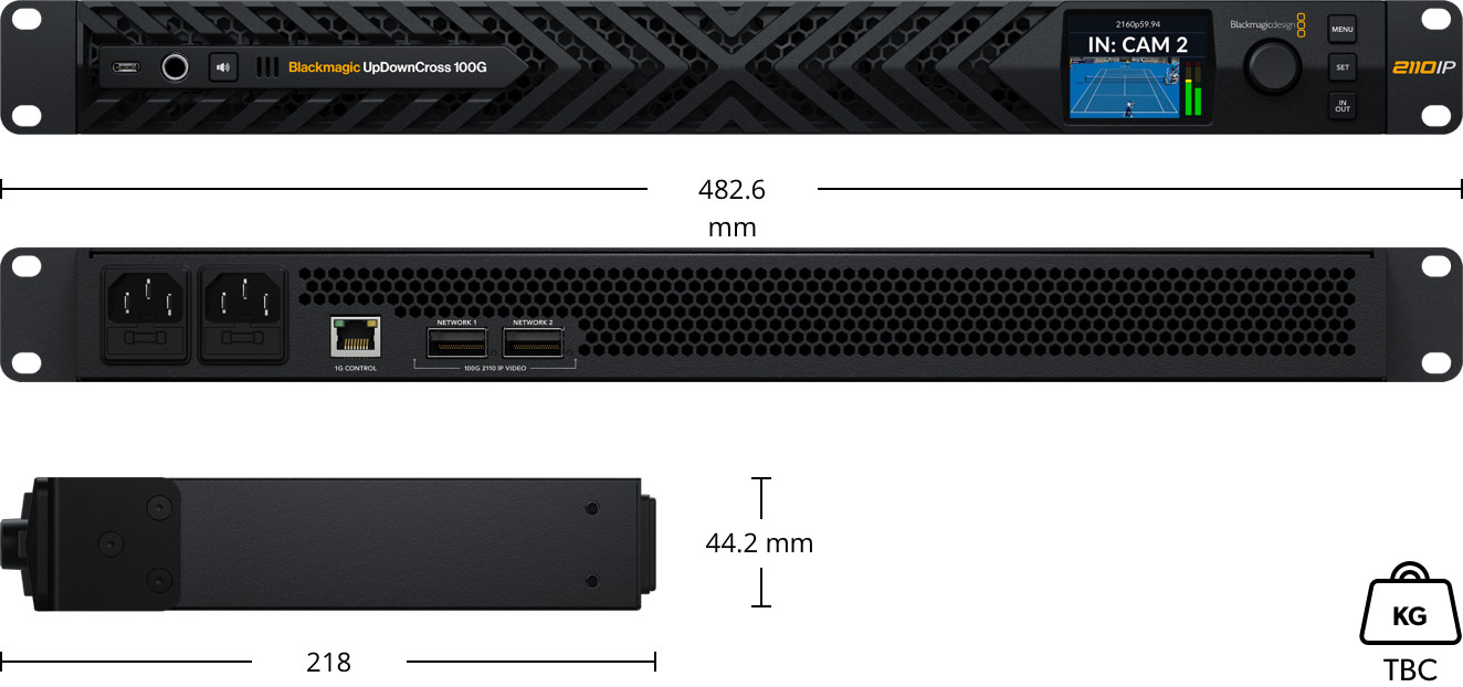 Blackmagic UpDownCross 100G dimensions and 1RU design