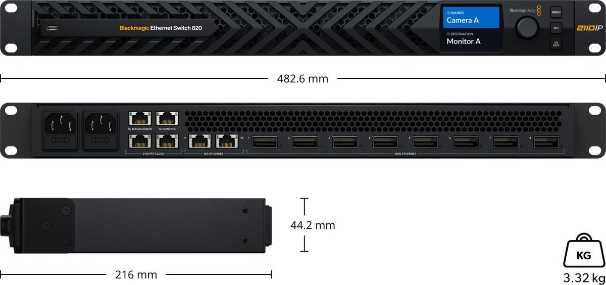 Blackmagic Ethernet Switch 820 – Dimensions and weight