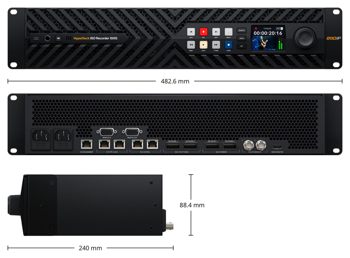 HyperDeck ISO Recorder 100G – Dimensions and weight