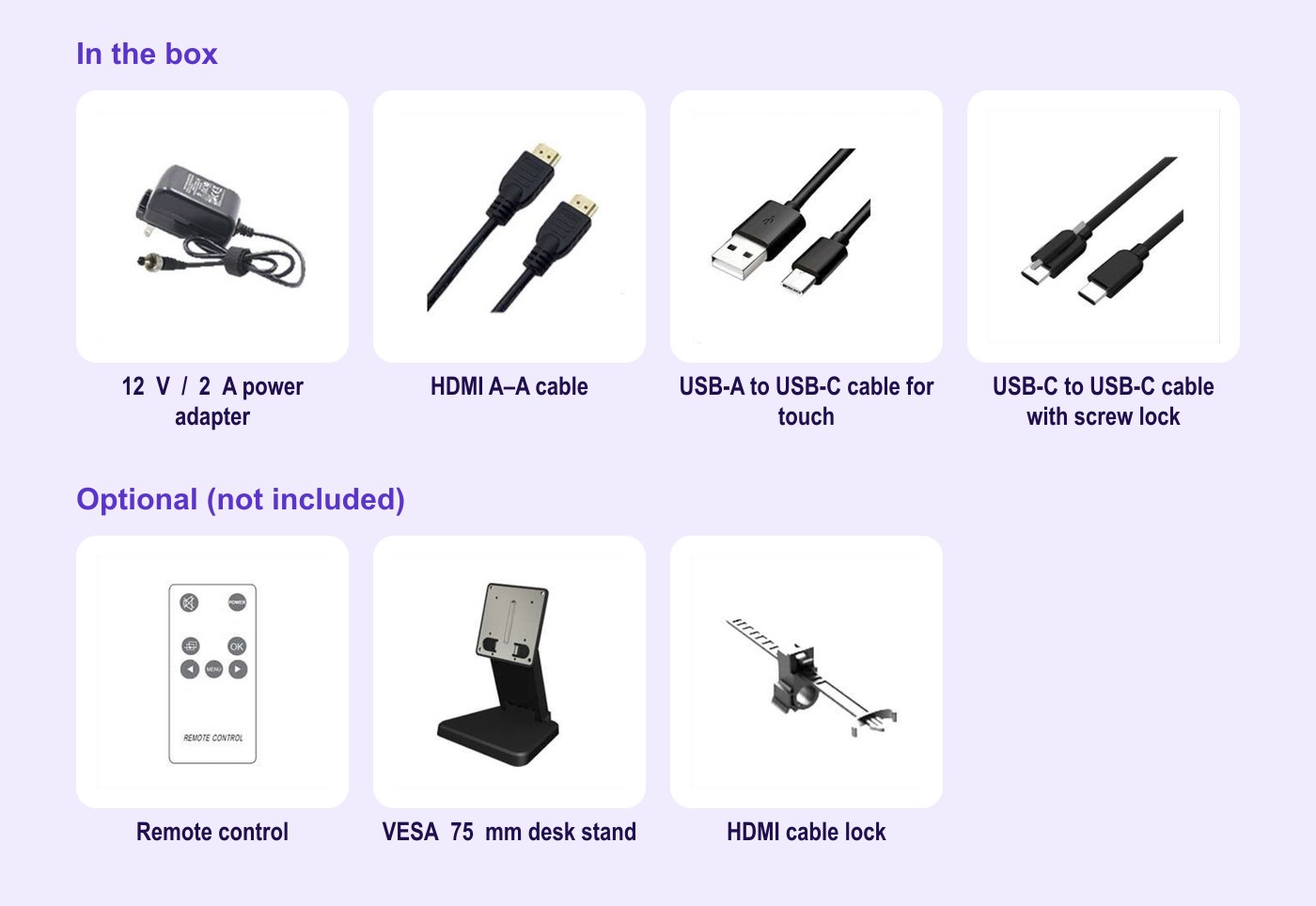 Lilliput 819/T – Box contents and optional accessories