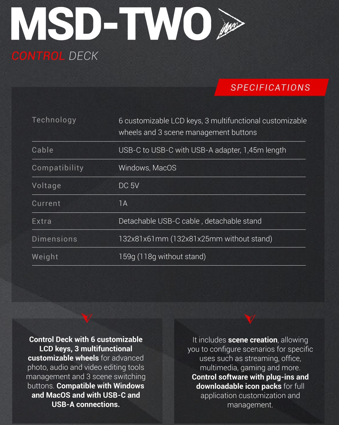 Mars Gaming MSD-TWO – Specifications at a glance