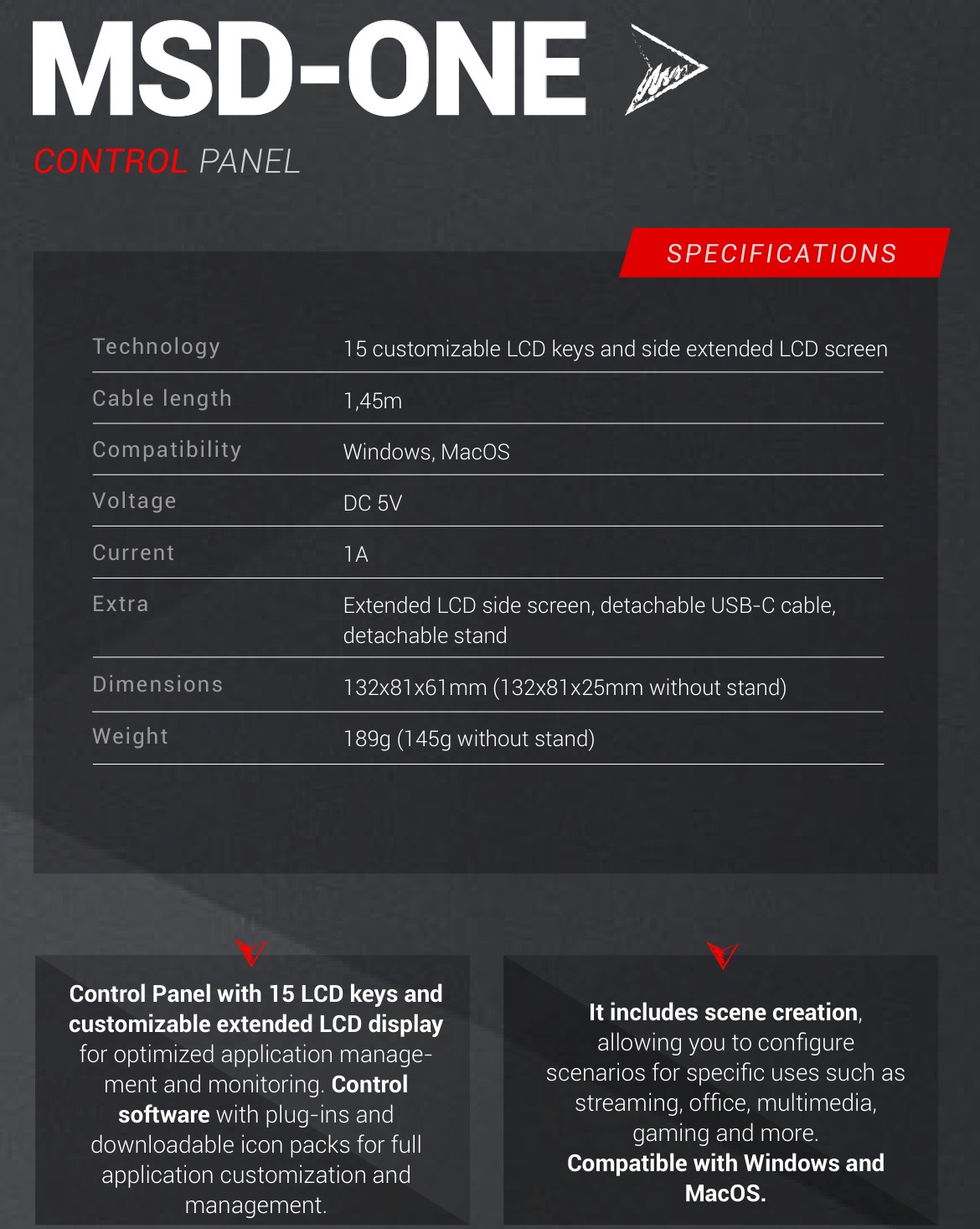 Mars Gaming MSD-ONE – Specifications at a glance