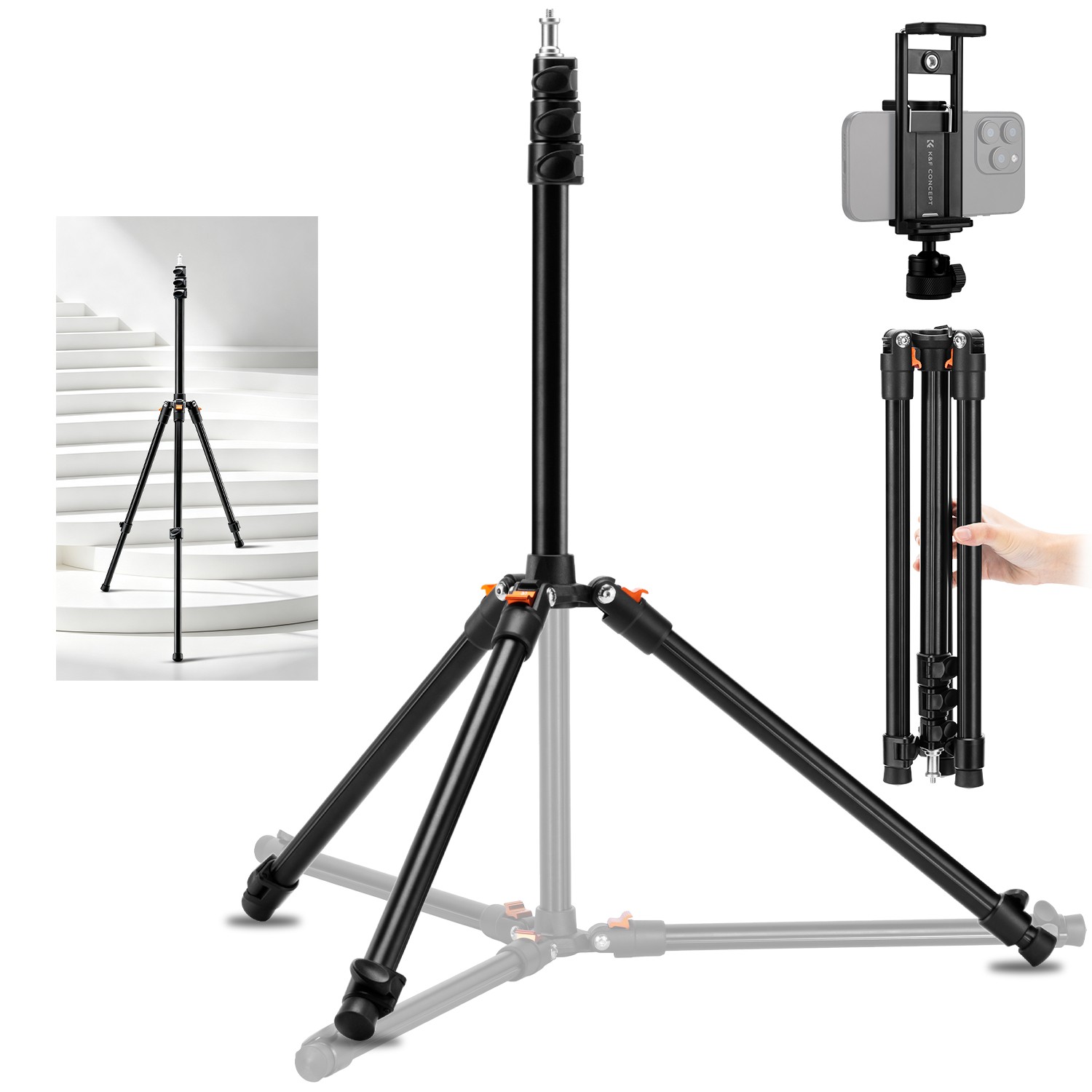 Compact folded stand and supplied accessories