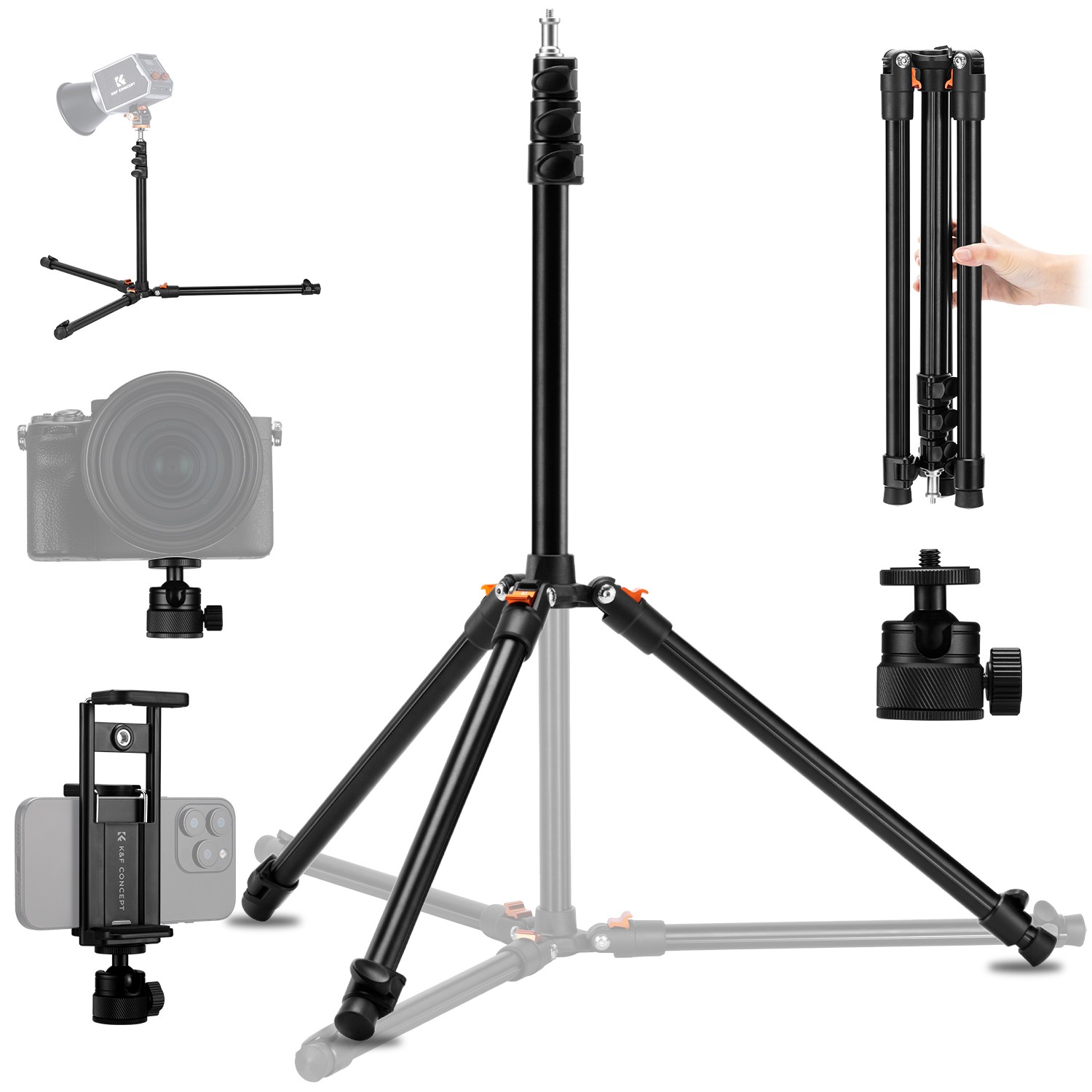 Mounting options for a light, camera, phone and tablet