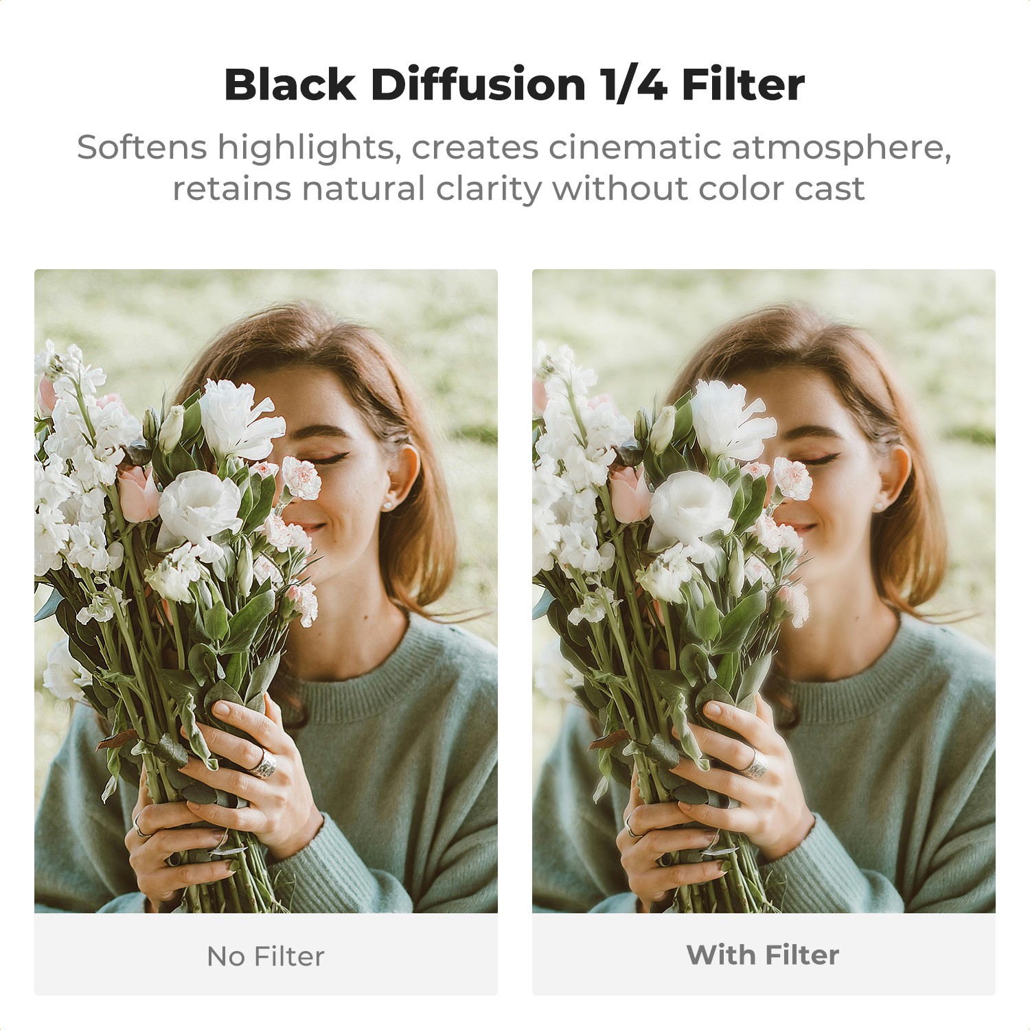 Side-by-side portrait example without and with Black Mist diffusion