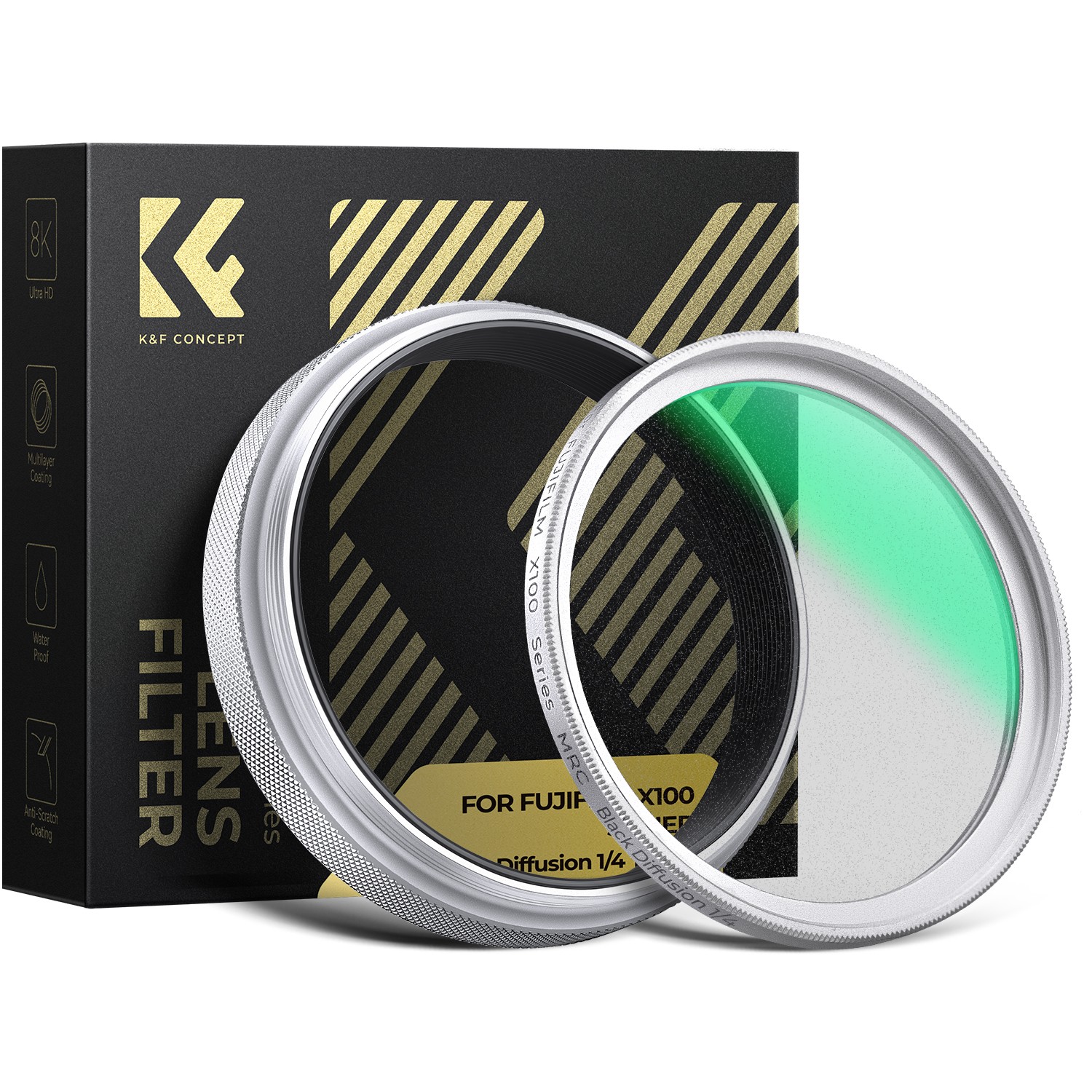 K&F Concept KF01.2704V1 Black Mist 1/4 filter and silver adapter ring