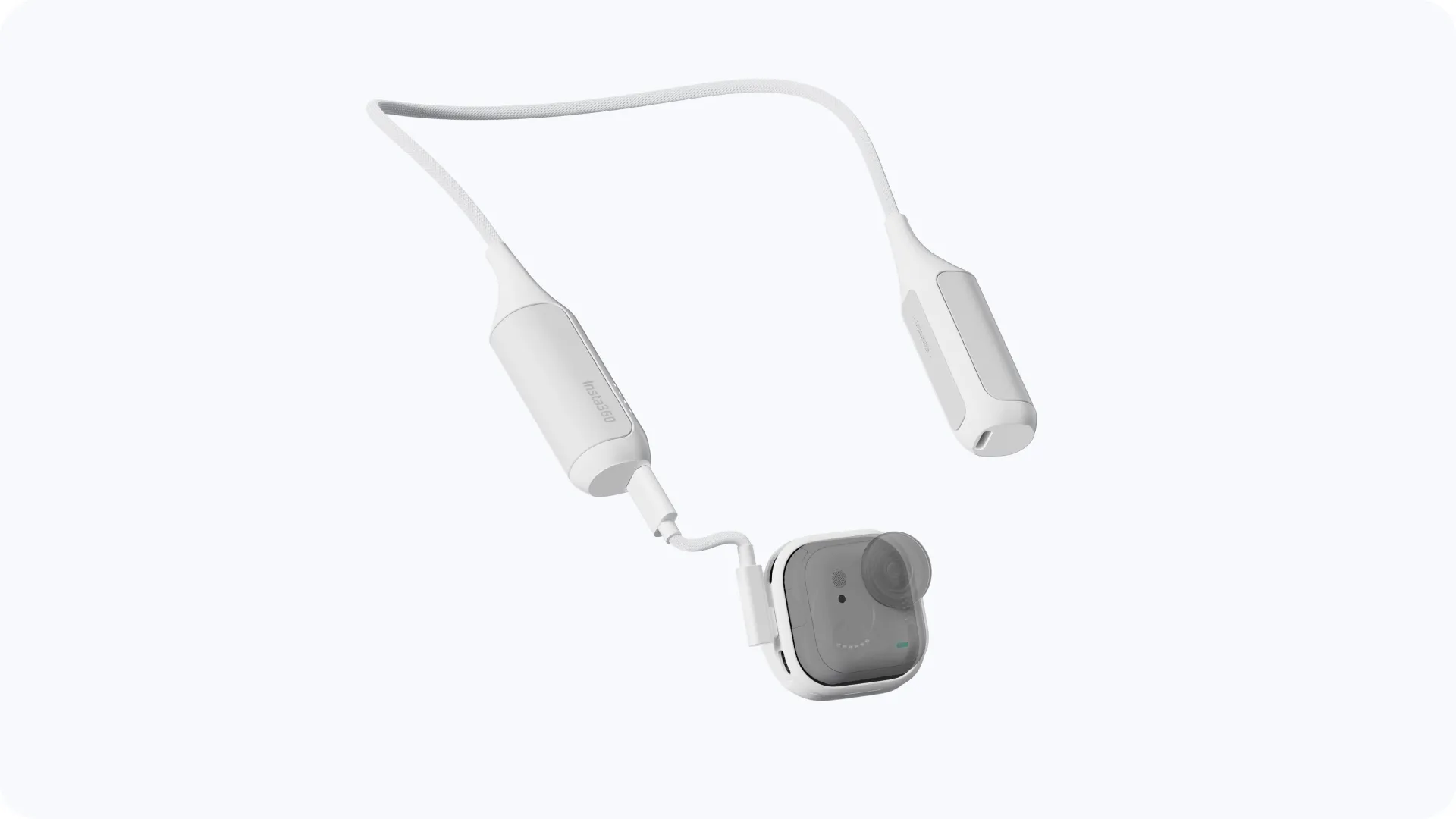 FOMO Power Neck Mount connected to an Insta360 GO Ultra camera