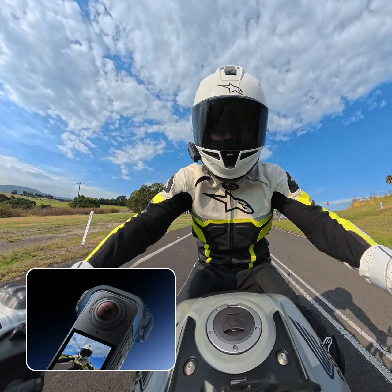 Official Insta360 photo of the X4 Air in use on a motorcycle