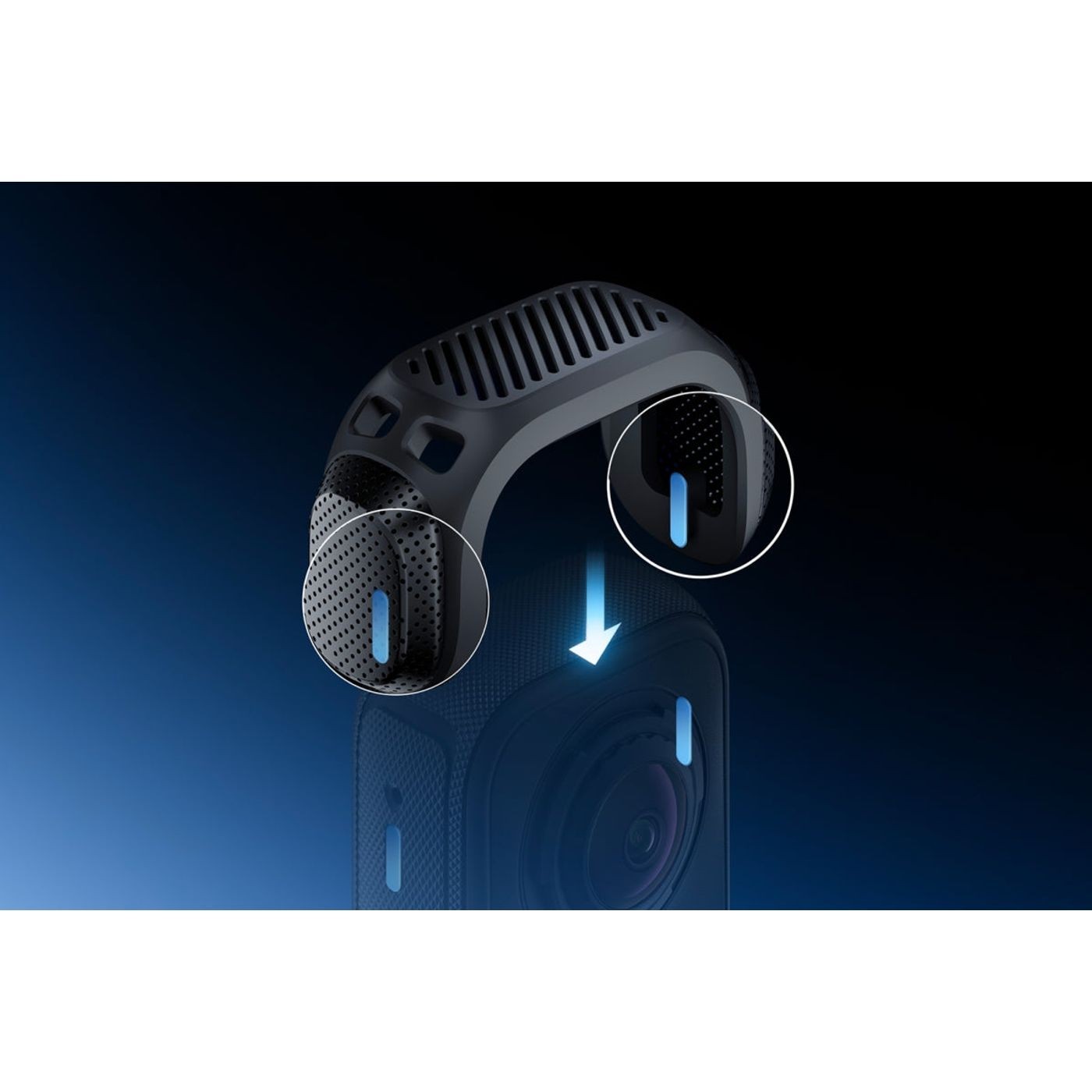 Diagram showing how to fit the Insta360 X4 Air Mic Windshield