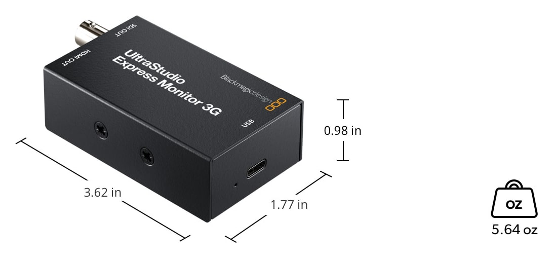 UltraStudio Express Monitor 3G – Dimensions and weight