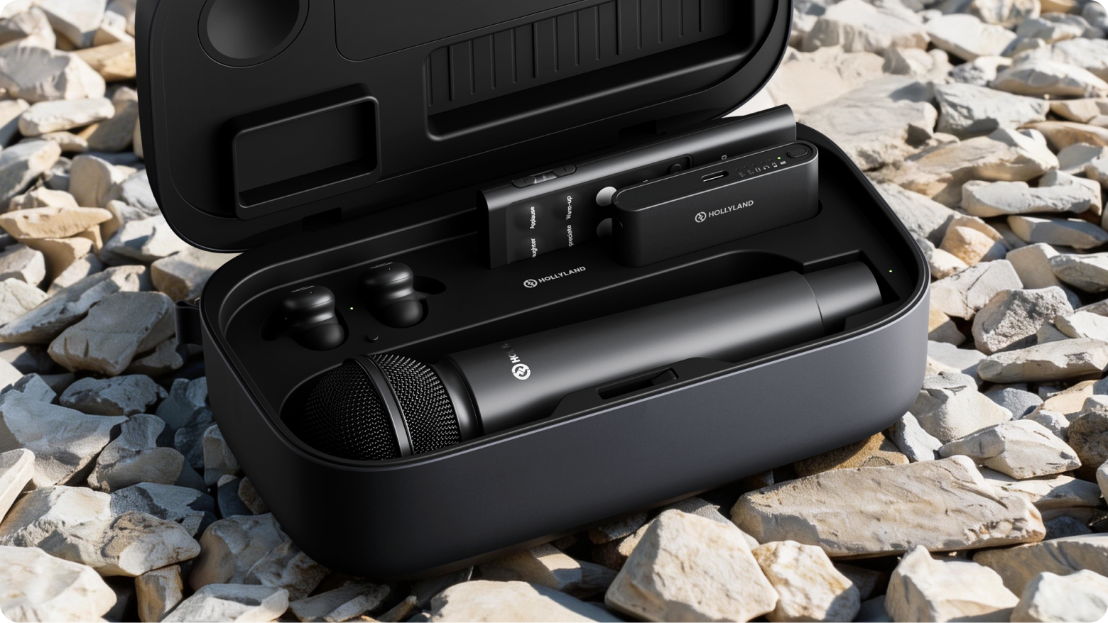 MELO P1 Combo charging case with the system components