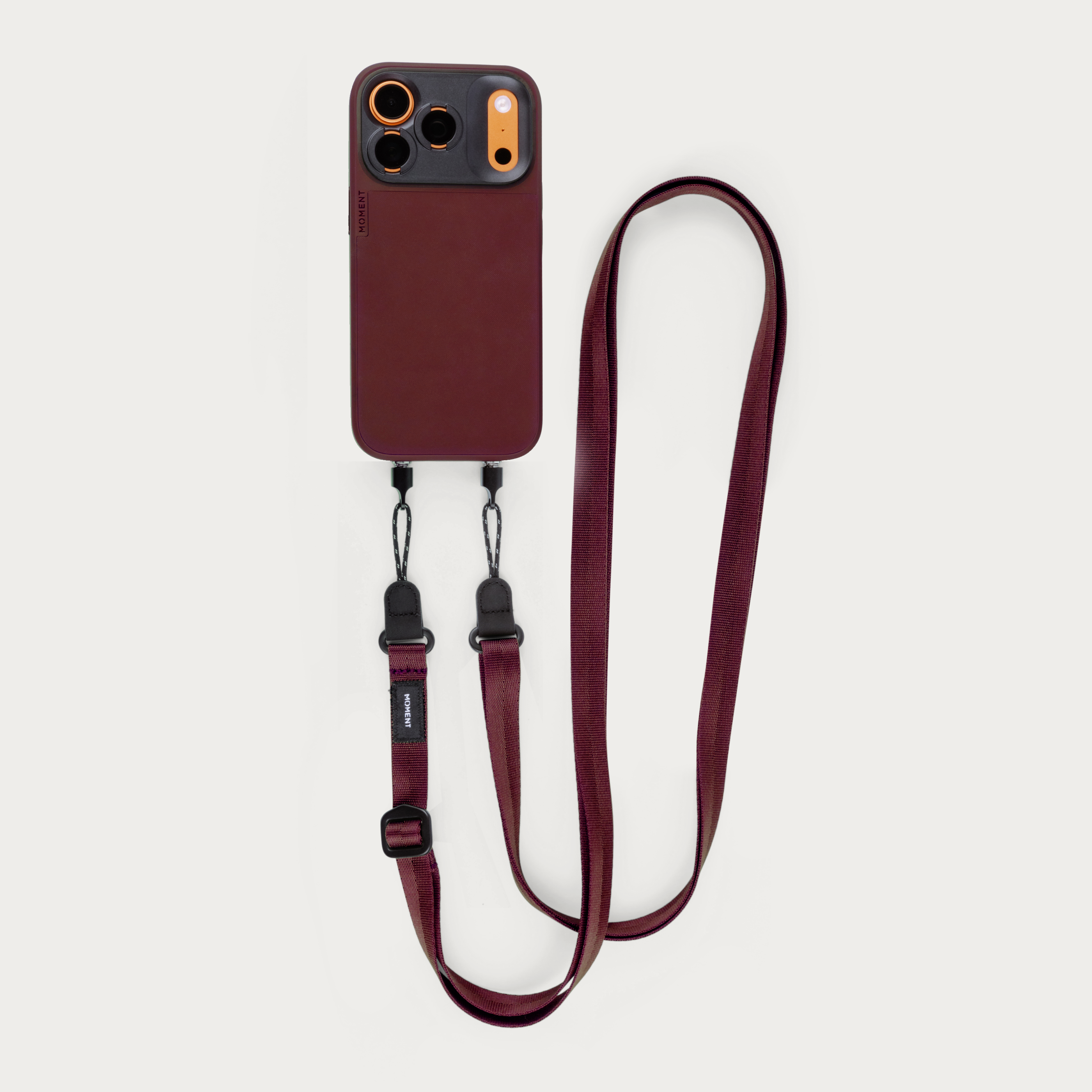 Burgundy Moment Mobile Adjustable Crossbody Strap with compatible Moment Camera Case