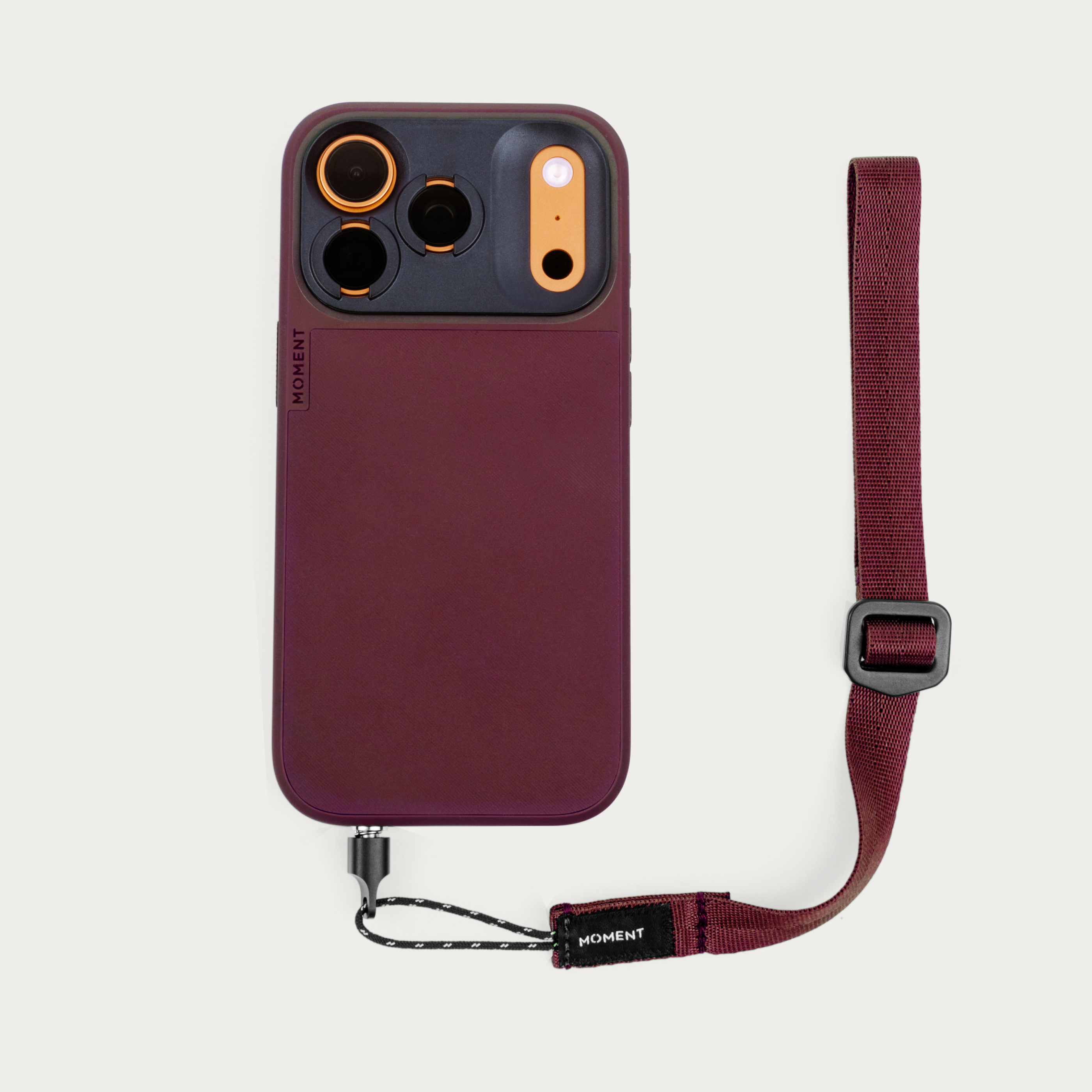 Burgundy Moment Mobile Adjustable Wrist Strap with compatible Moment Camera Case