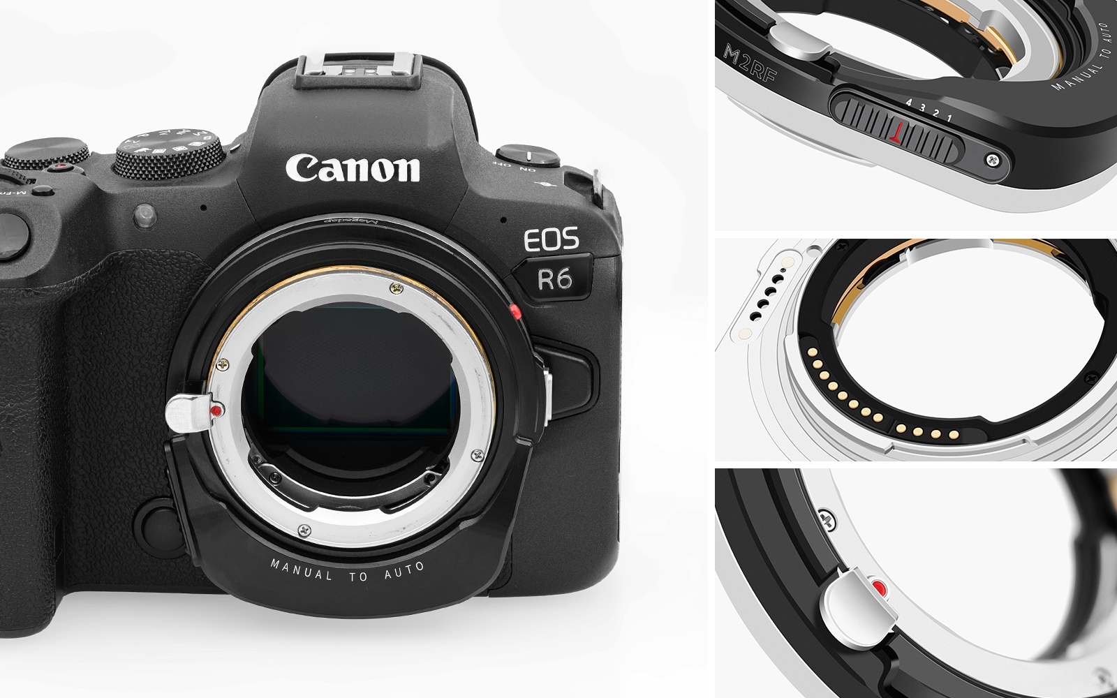 Megadap M2RF mounted on a Canon RF camera and construction details