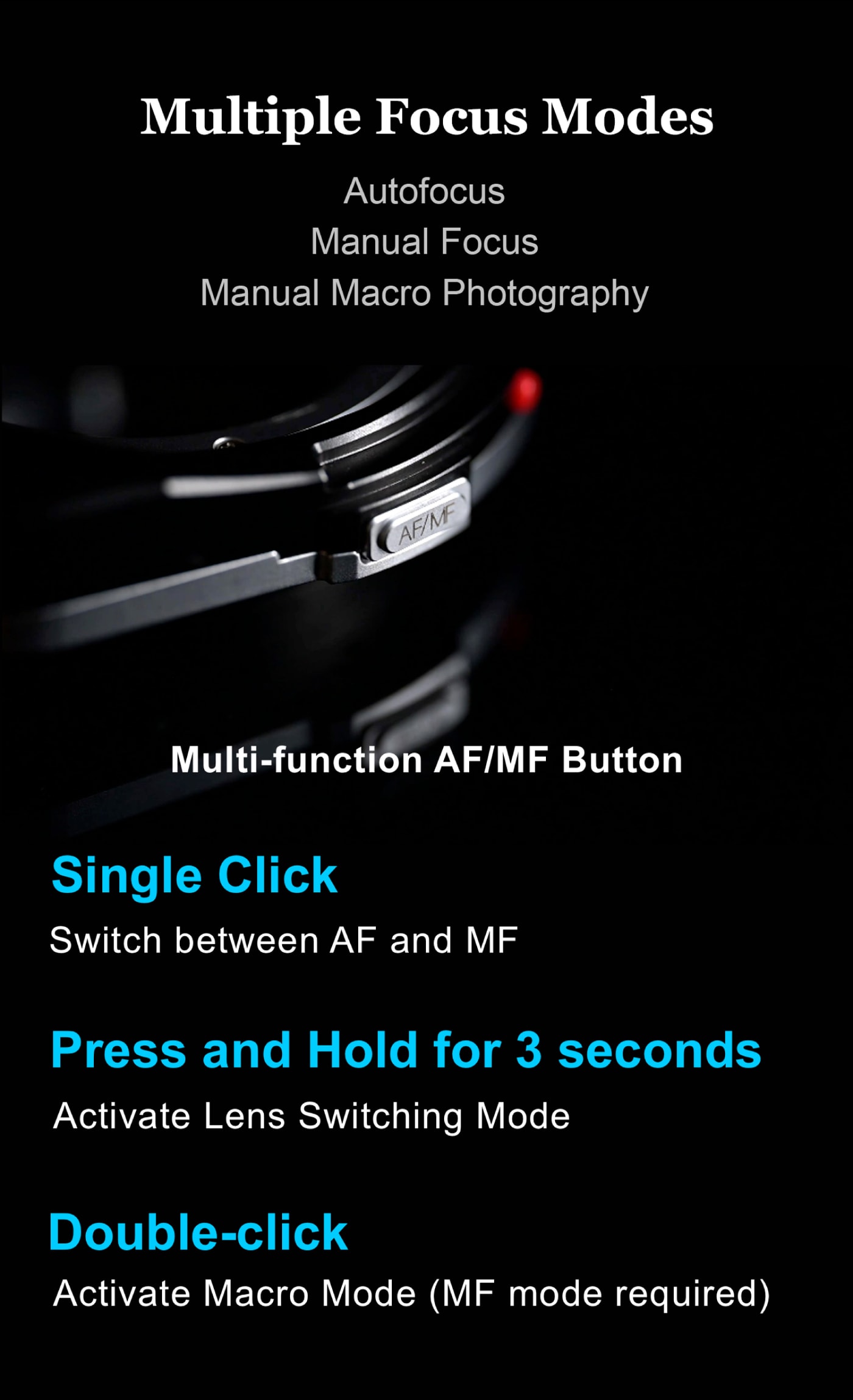 Megadap M2RF – Three focus modes on one button