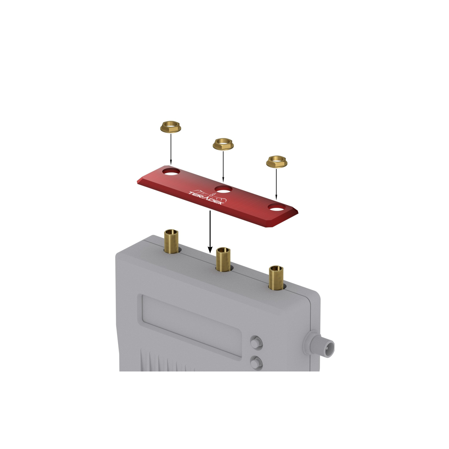 Teradek BIT-781-1 red plate installed on a Bolt 1000/3000 receiver