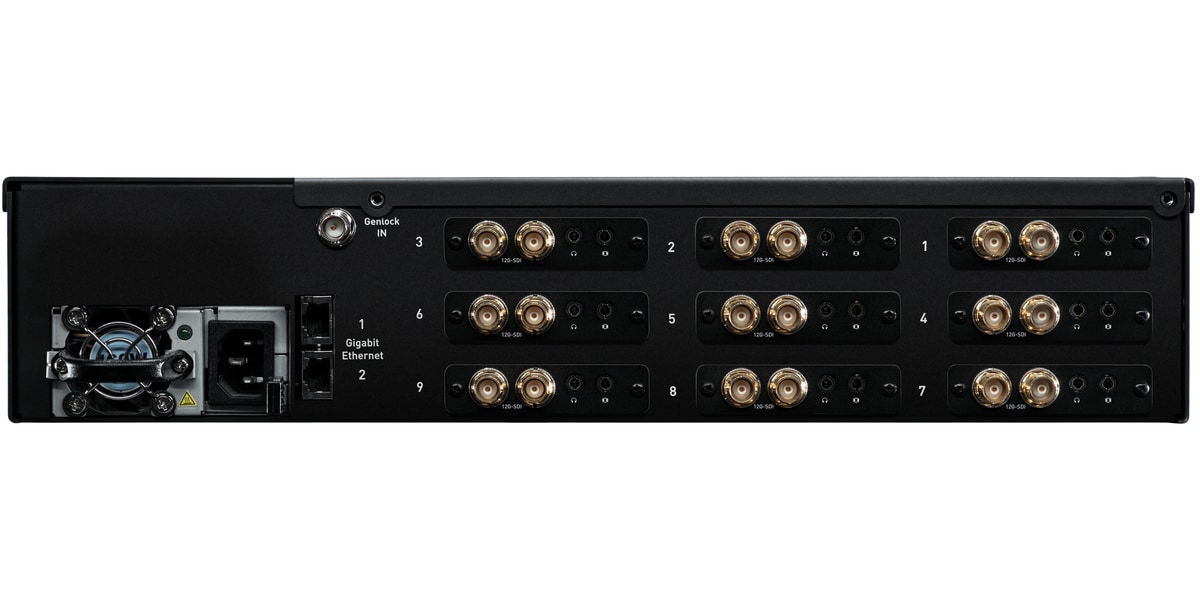Rear of the Teradek Prism 802 chassis with one power supply