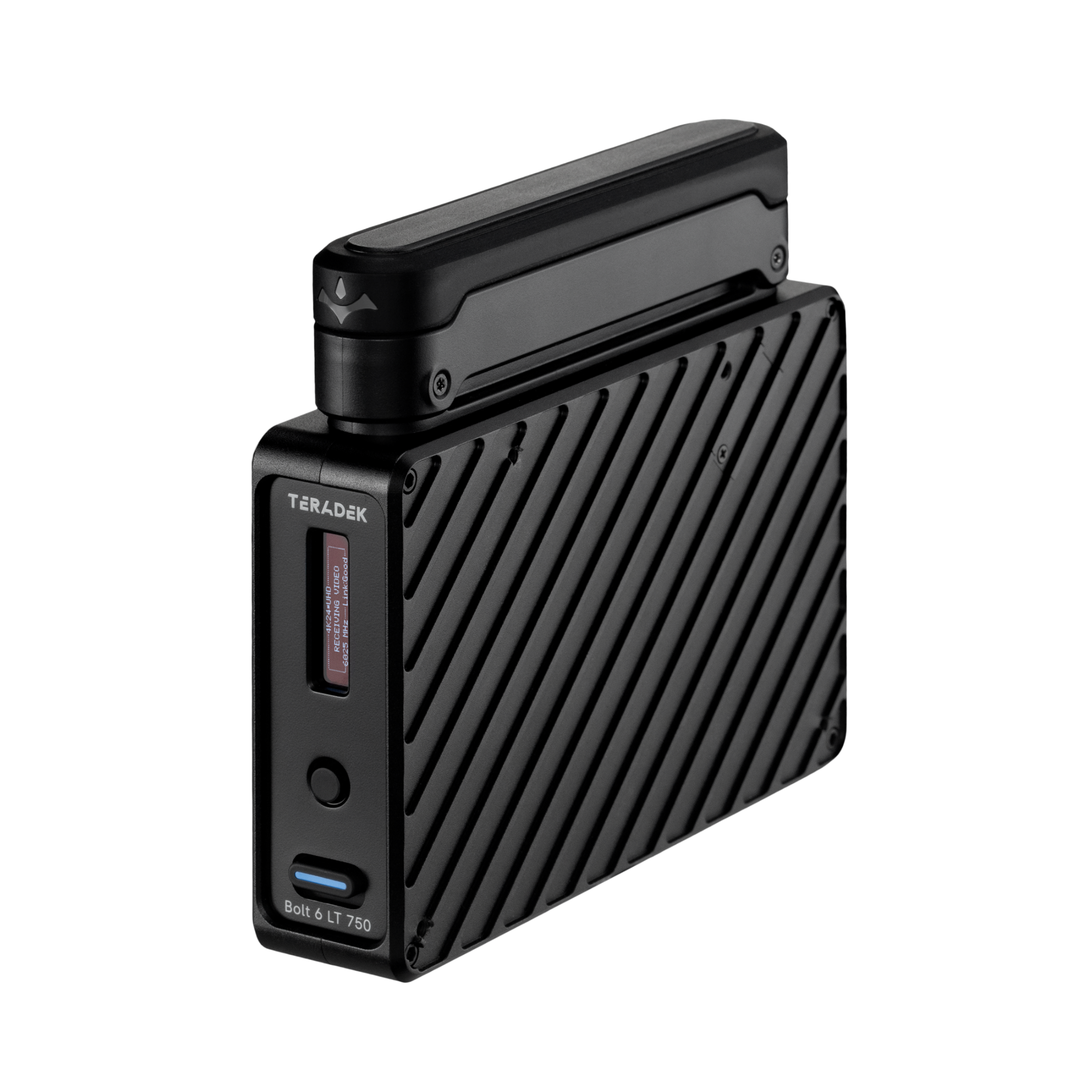 Official three-quarter front view of the Teradek Bolt 6 LT 750 RX with internal antennas