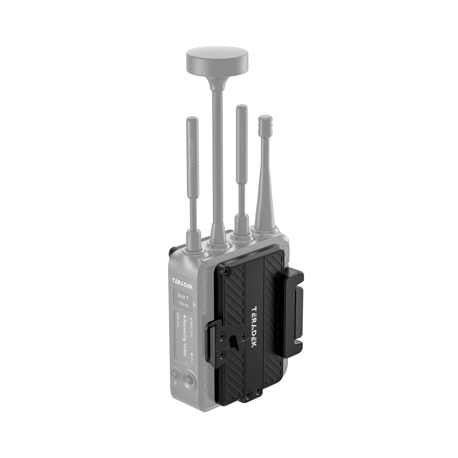 V-Mount battery cradle installed on a Teradek Bolt 7 receiver