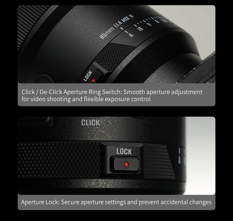 Meike 85mm F1.4 STM MIX II FZ – Controls on the lens barrel